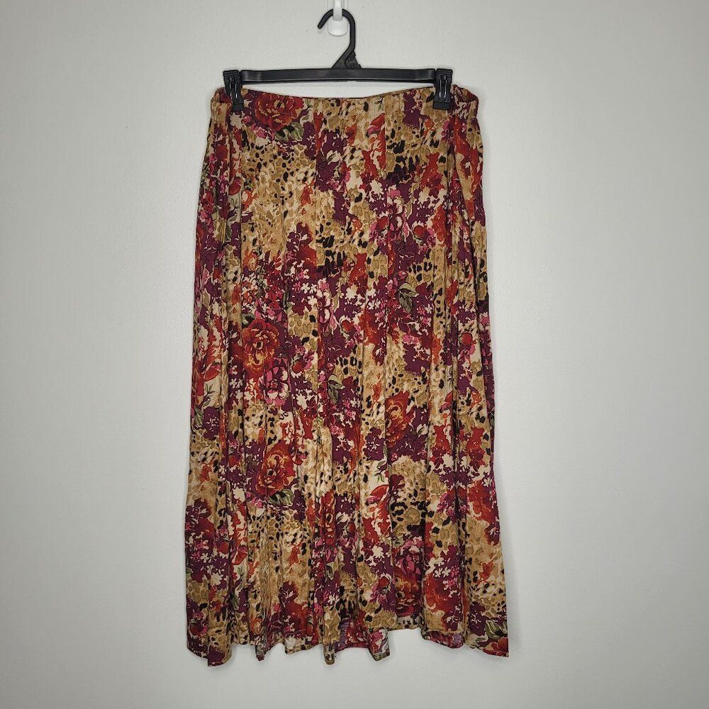 Vintage y2k 90s red purple tan grunge floral maxi pull on artsy skirt size 2x